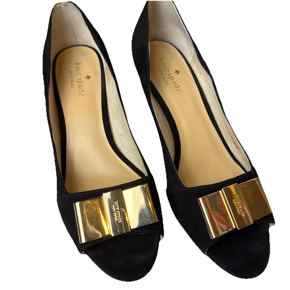 Kate Spade Black Suede Wedge Heels Size 8.5